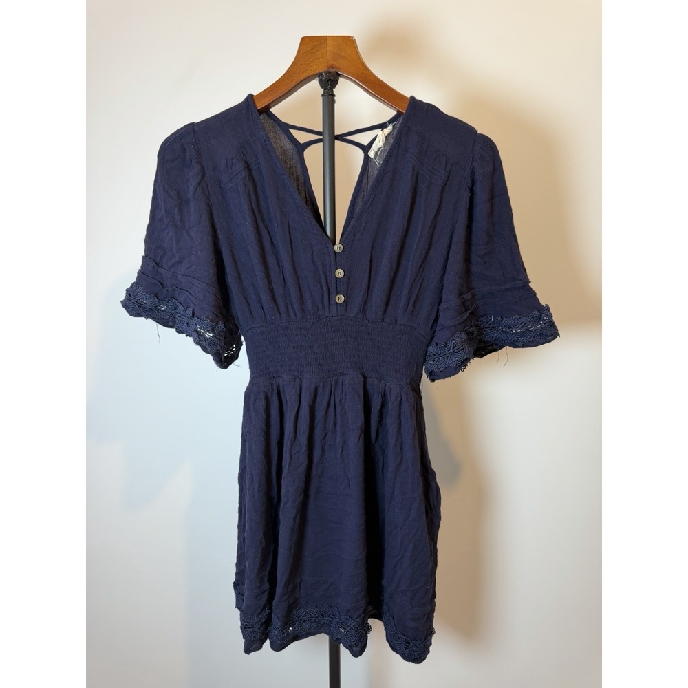 Fashion On Earth Womens Large Navy Blue Mini Dress V-Neck